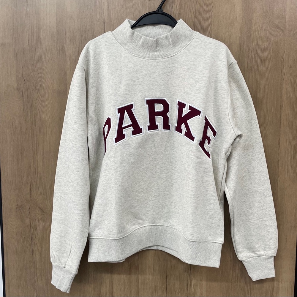 Parke Cream Mock Neck Sweatshirt with Burgundy Arch Logo